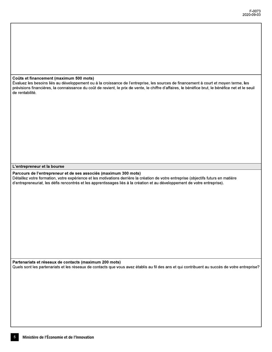 Forme F-0073 Fiche Dinscription - Bourses Dhonneur - Quebec, Canada (French), Page 5