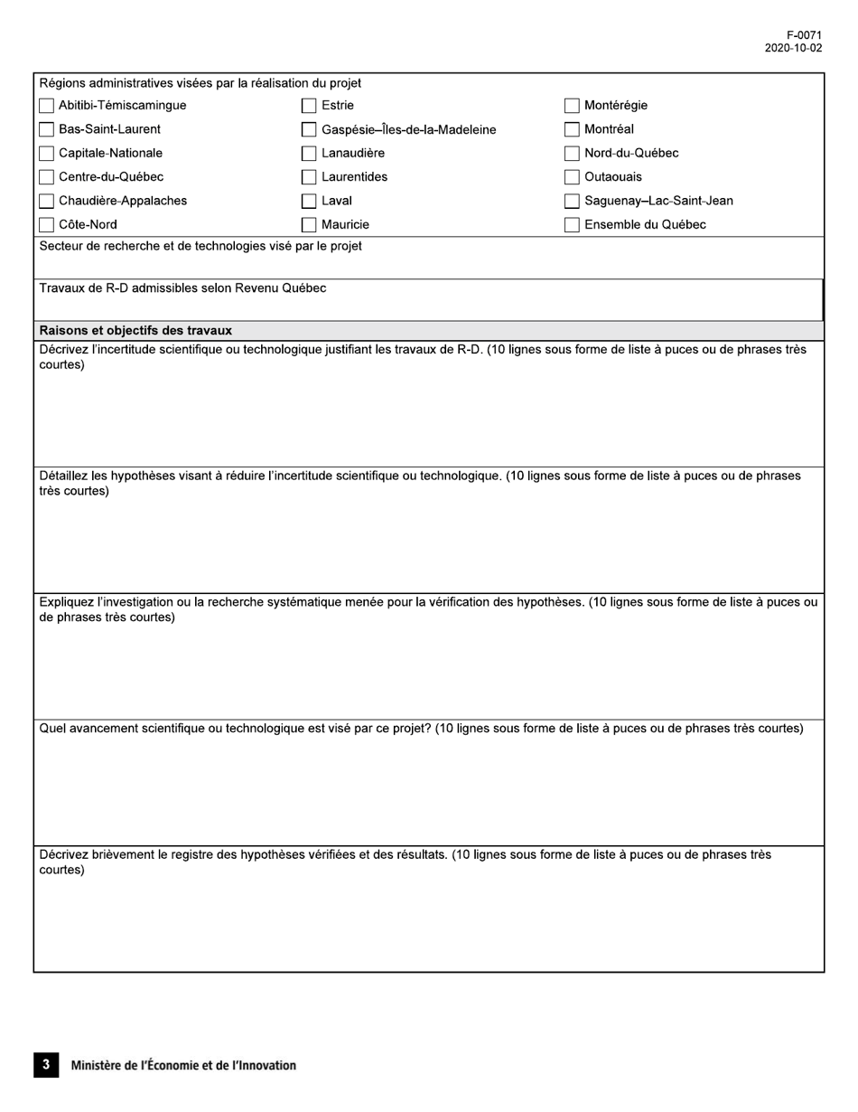 Forme F-0071 Volet 2 Programme Novascience - Soutien Aux Nouveaux Projets Soutien a Lemploi En Recherche Et En Innovation Demande Daide Financiere - Quebec, Canada (French), Page 3
