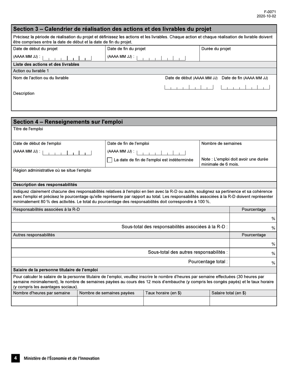 Forme F-0071 Volet 2 Programme Novascience - Soutien Aux Nouveaux Projets Soutien a Lemploi En Recherche Et En Innovation Demande Daide Financiere - Quebec, Canada (French), Page 4