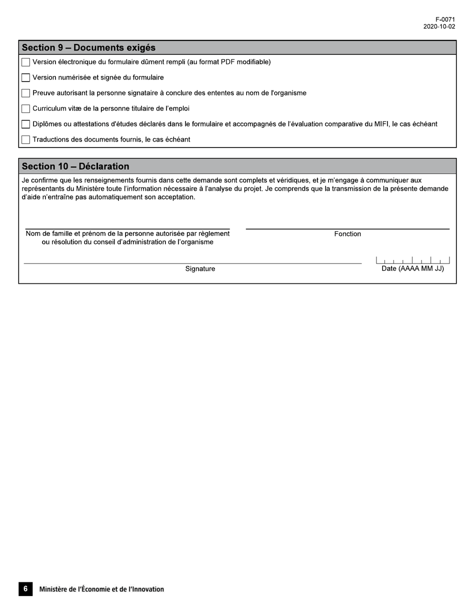Forme F-0071 Volet 2 Programme Novascience - Soutien Aux Nouveaux Projets Soutien a Lemploi En Recherche Et En Innovation Demande Daide Financiere - Quebec, Canada (French), Page 6