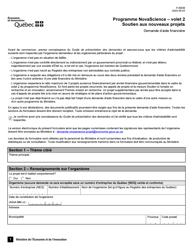 Document preview: Forme F-NS09 Volet 2 Programme Novascience - Sutien Aux Nouveaux Projets Demande D'aide Financiere - Quebec, Canada (French)