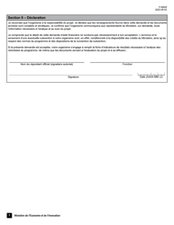 Forme F-NS09 Volet 2 Programme Novascience - Sutien Aux Nouveaux Projets Demande D&#039;aide Financiere - Quebec, Canada (French), Page 7
