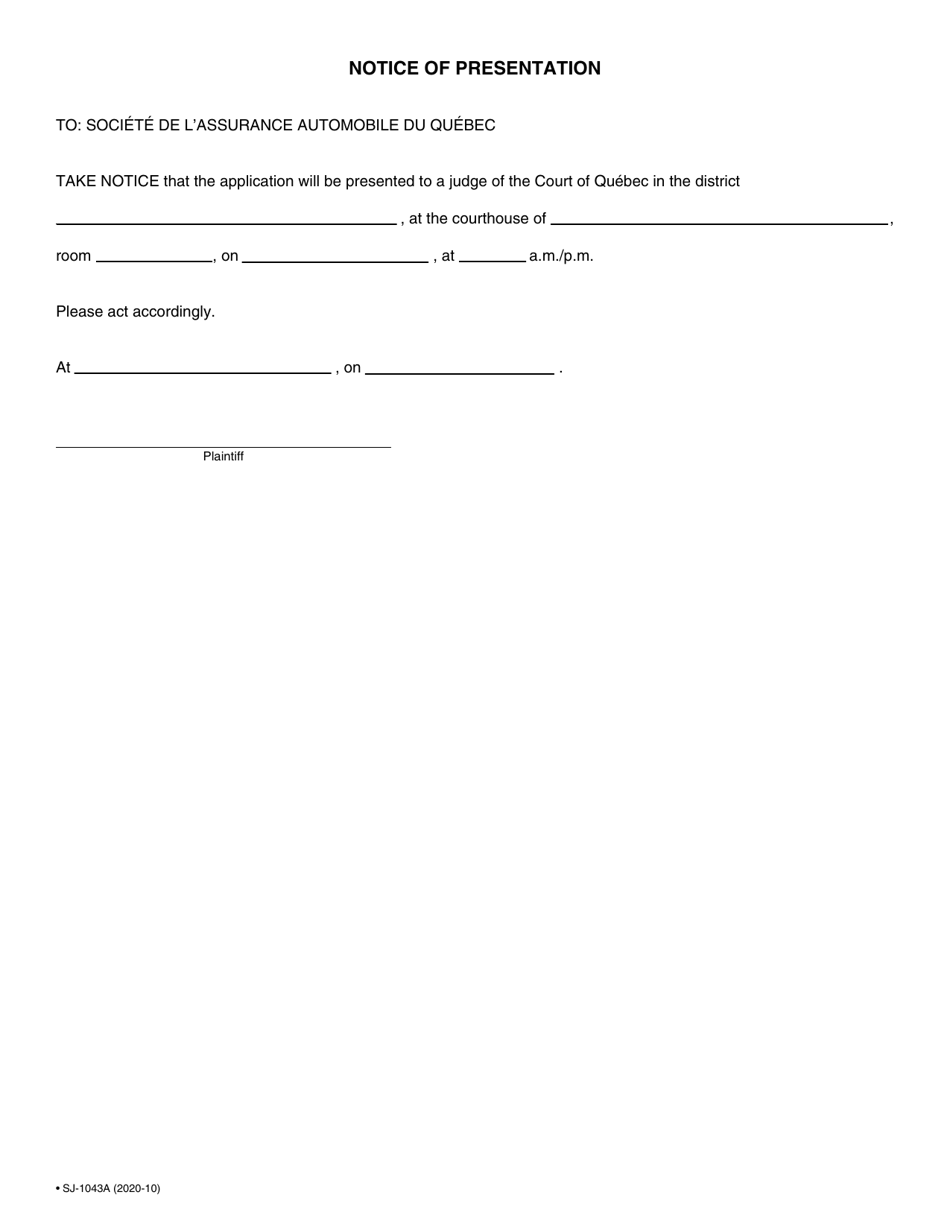 Form SJ-1043A Application to Lift Suspension of a Drivers Licence or the Right to Obtain One - Quebec, Canada, Page 4