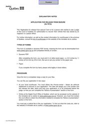 Form SJ-797A &quot;Application for Release From Seizure&quot; - Quebec, Canada