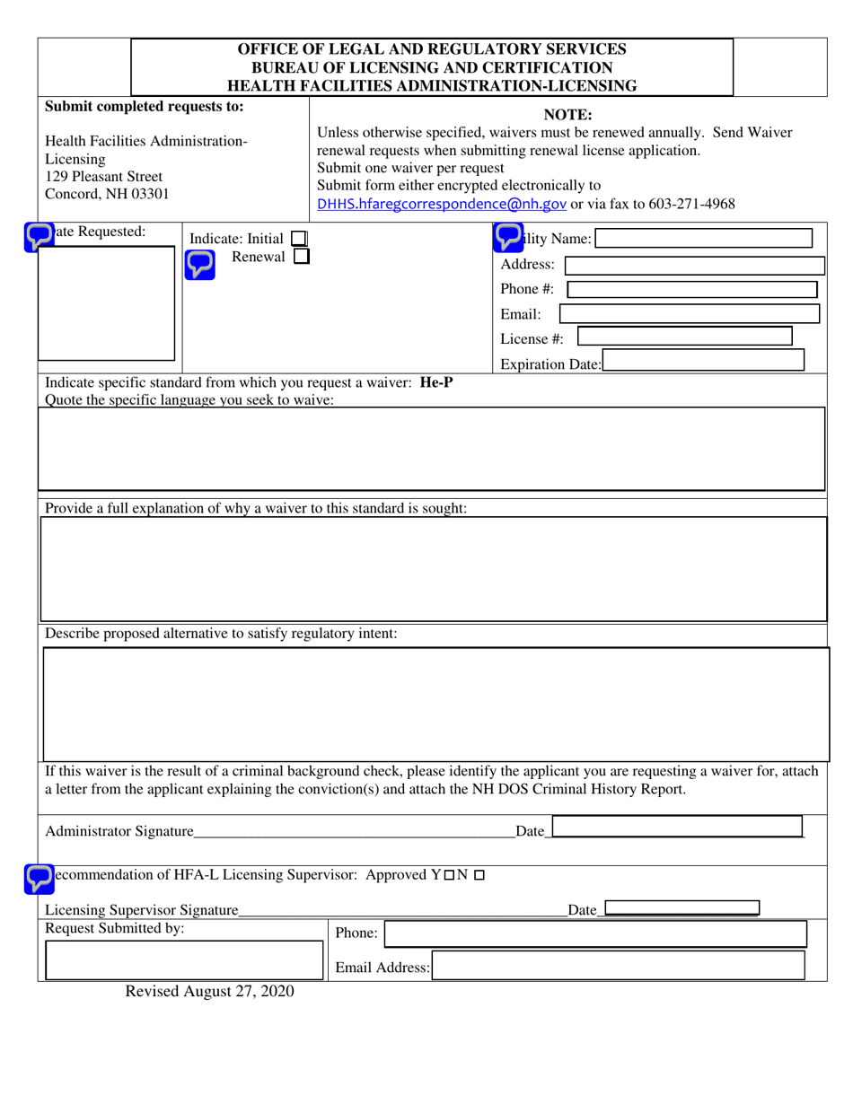 Waiver Request - New Hampshire, Page 1