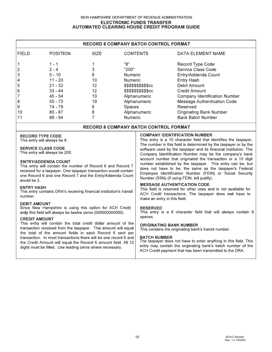 Form DP-175 Electronic Funds Transfer Automated Clearing House Credit Program Guide - New Hampshire, Page 10
