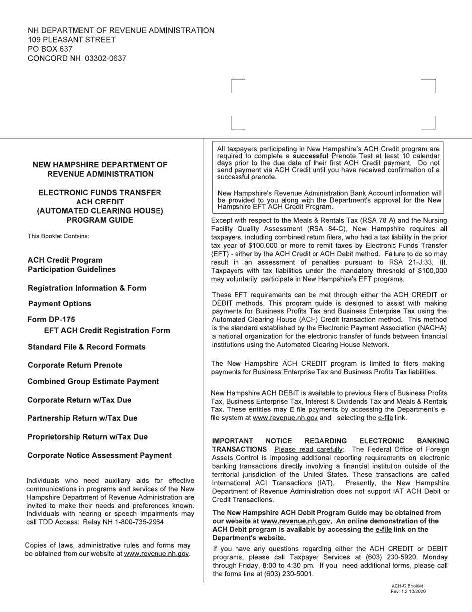 Form DP-175 Electronic Funds Transfer Automated Clearing House Credit Program Guide - New Hampshire, Page 1