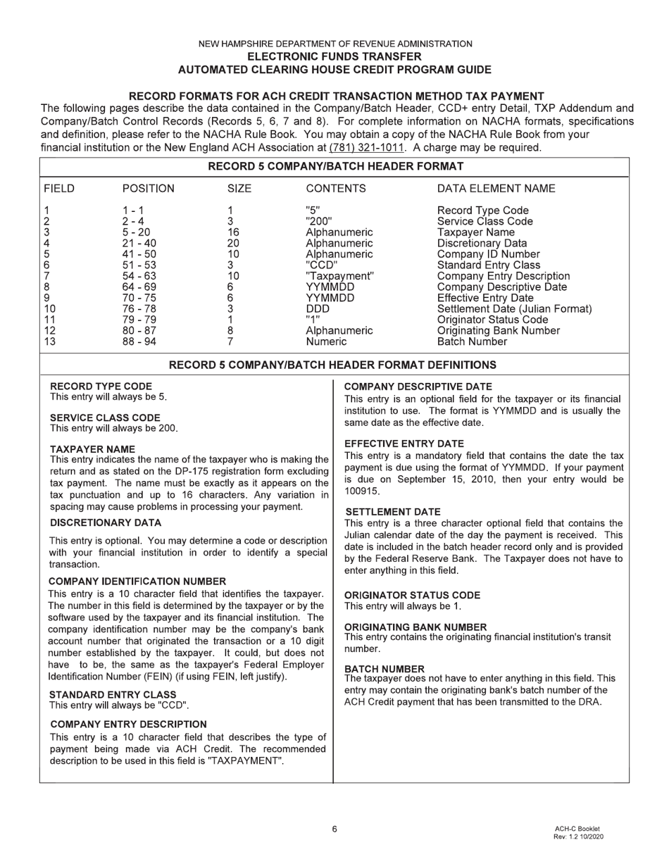 Form DP-175 Electronic Funds Transfer Automated Clearing House Credit Program Guide - New Hampshire, Page 6