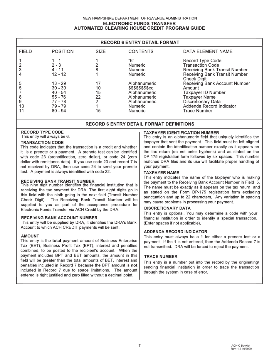 Form DP-175 Electronic Funds Transfer Automated Clearing House Credit Program Guide - New Hampshire, Page 7