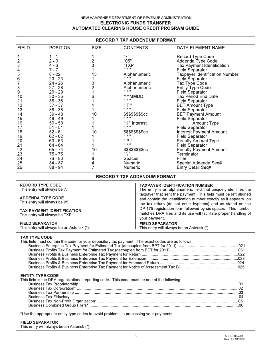 Form DP-175 Electronic Funds Transfer Automated Clearing House Credit Program Guide - New Hampshire, Page 8