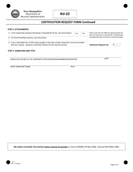 Form AU-22 Certification Request Form - New Hampshire, Page 2