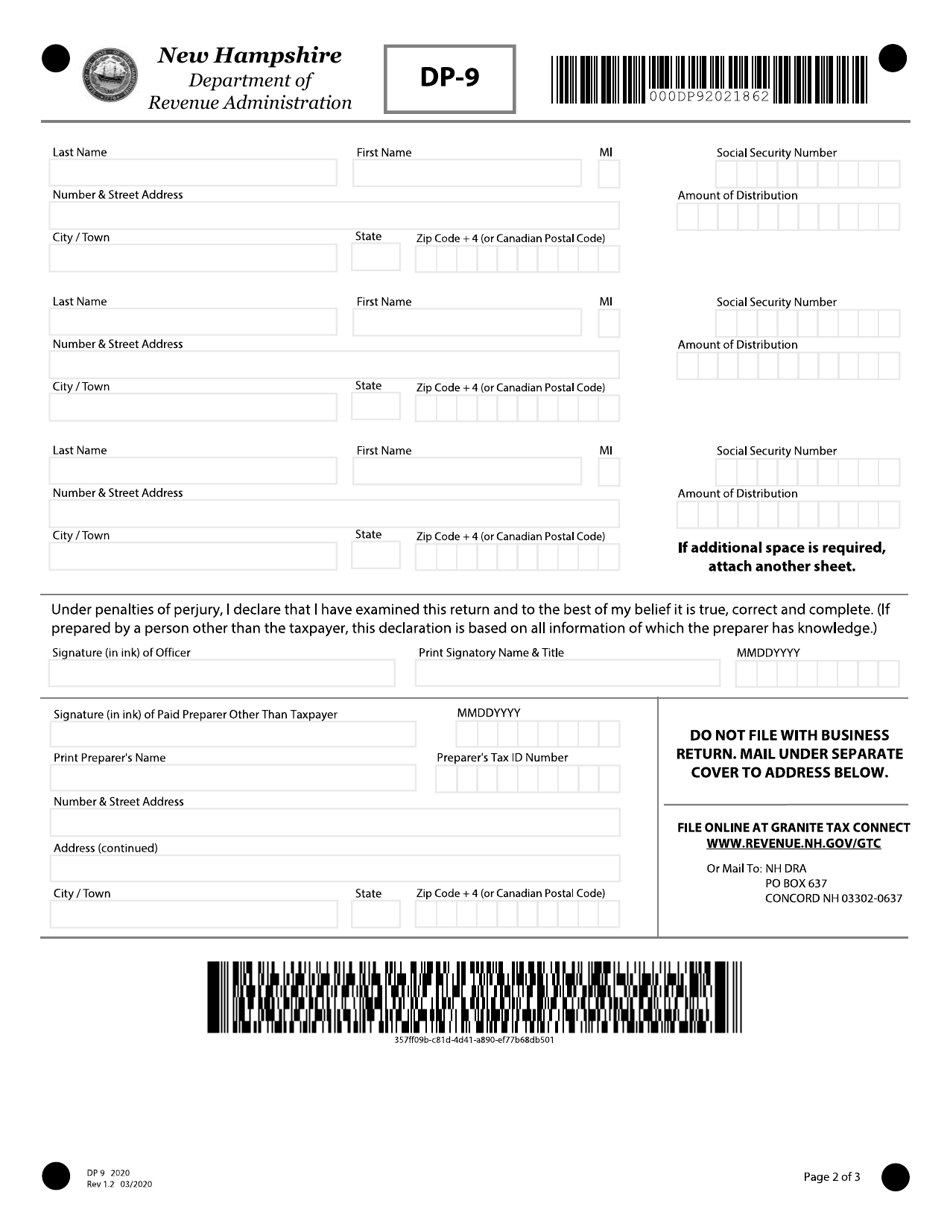 Form DP-9 Small Business Corporations (S-Corp) Information Report - New Hampshire, Page 2