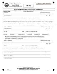 Form DP-200 Request for Department Identification Number (Din) - New Hampshire