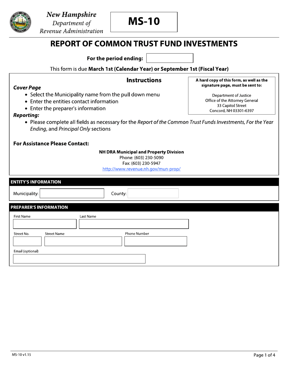 Form MS-10 Report of Common Trust Fund Investments - New Hampshire, Page 1