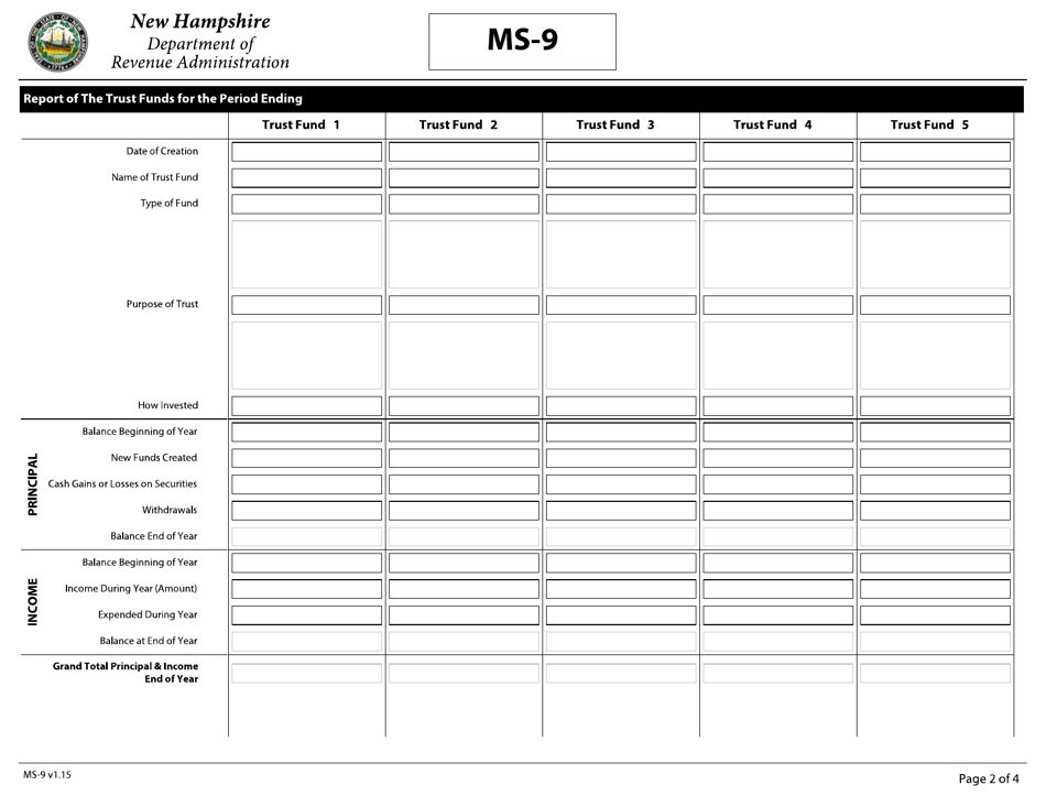 Form MS-9 Report of Trust and Capital Reserve Funds - New Hampshire, Page 2