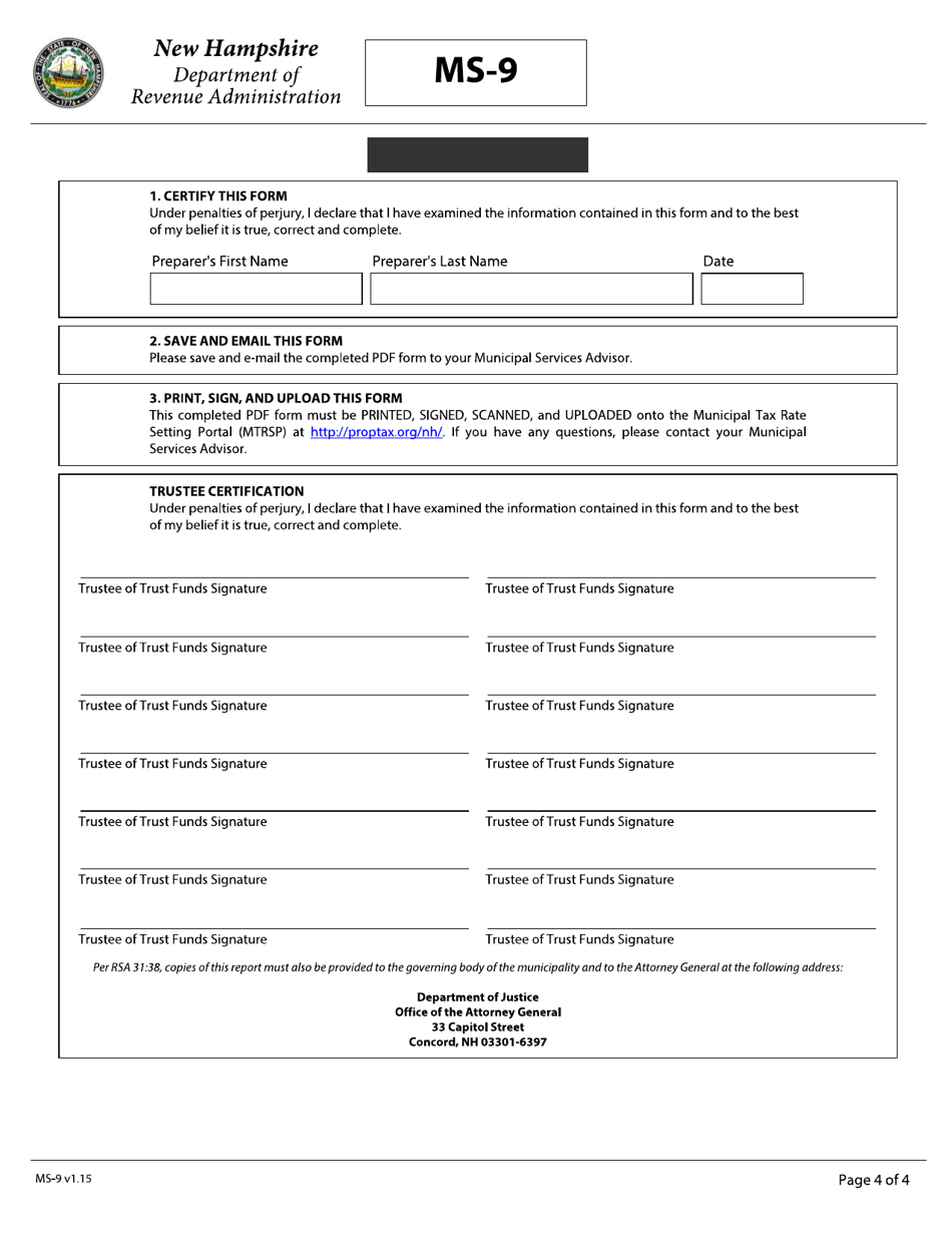 Form MS-9 Report of Trust and Capital Reserve Funds - New Hampshire, Page 4