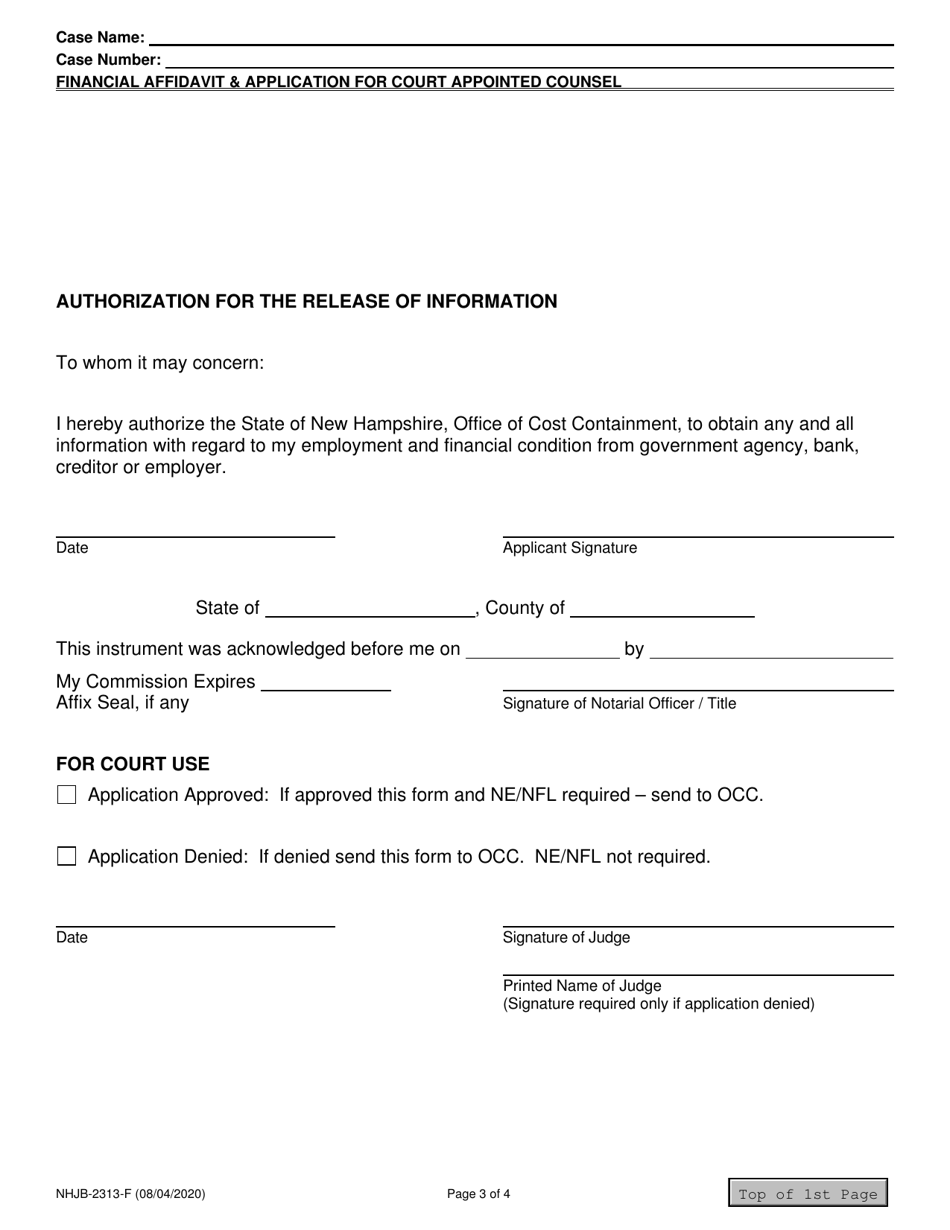 Form NHJB-2313-F Financial Affidavit  Application for Court Appointed Counsel - New Hampshire, Page 3