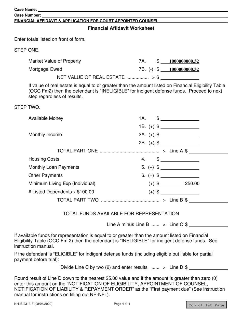 Form NHJB-2313-F Financial Affidavit  Application for Court Appointed Counsel - New Hampshire, Page 4