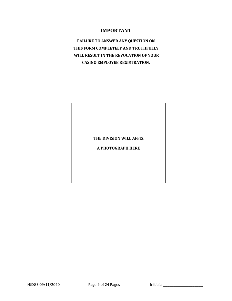 Form 1 (Personal History Disclosure Form 3) Casino Employee Registration - New Jersey, Page 10