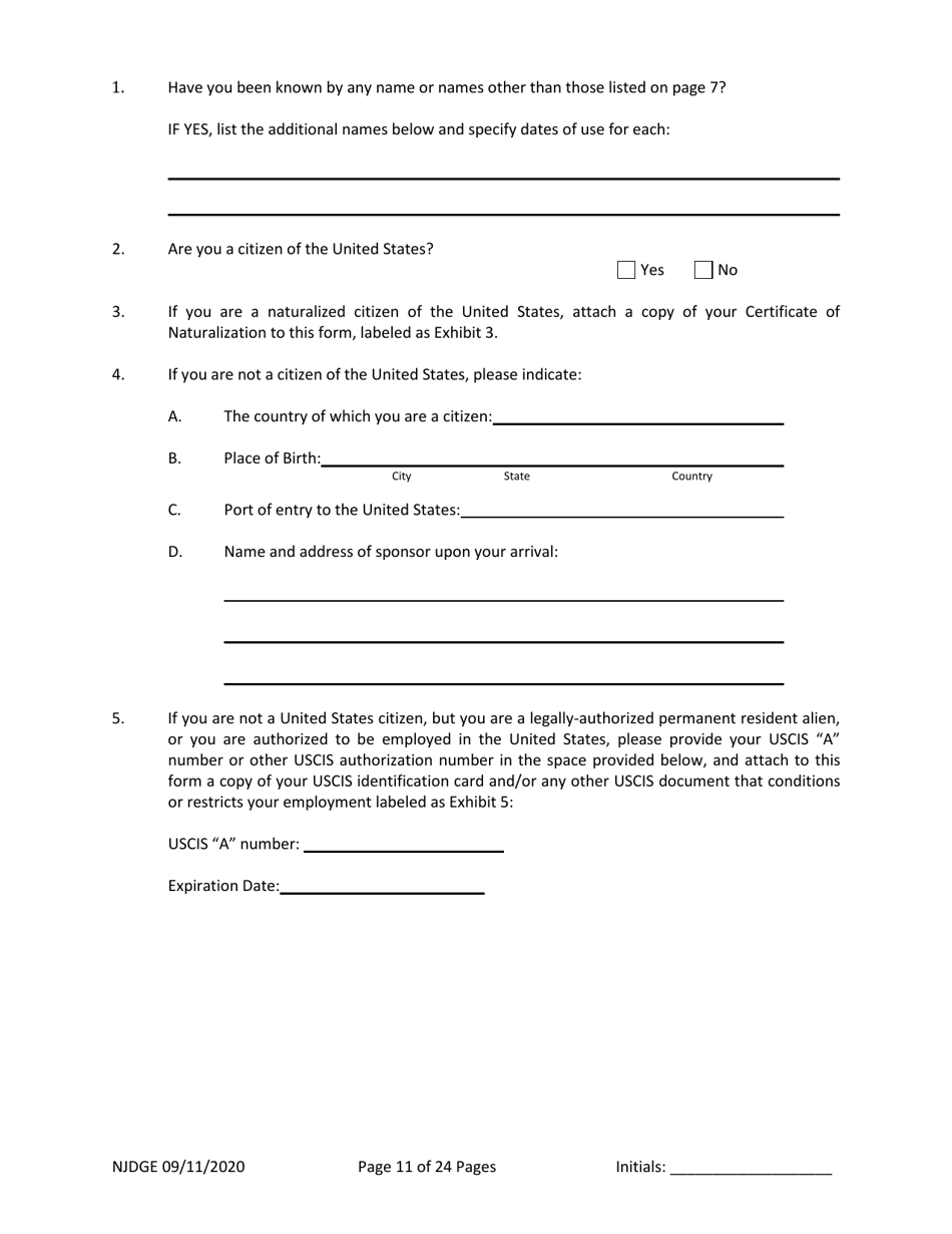 Form 1 (Personal History Disclosure Form 3) Casino Employee Registration - New Jersey, Page 12