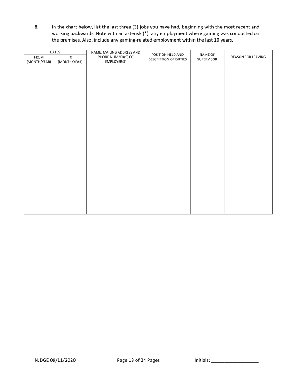 Form 1 (Personal History Disclosure Form 3) Casino Employee Registration - New Jersey, Page 14