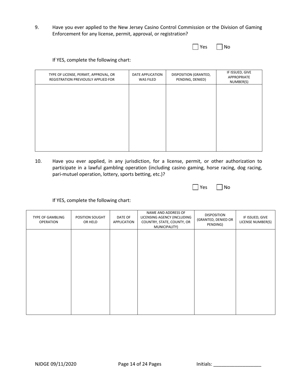 Form 1 (Personal History Disclosure Form 3) Casino Employee Registration - New Jersey, Page 15