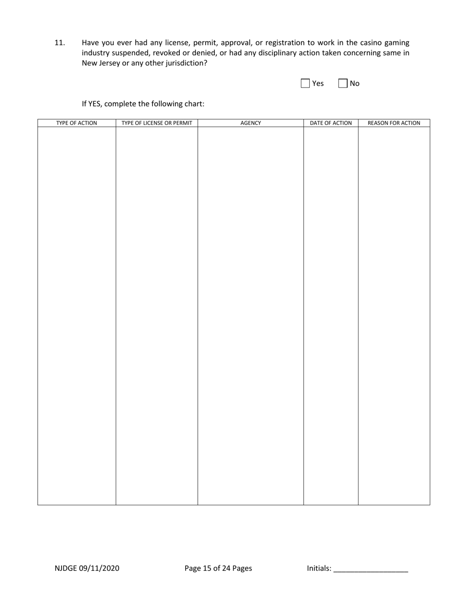 Form 1 (Personal History Disclosure Form 3) Casino Employee Registration - New Jersey, Page 16