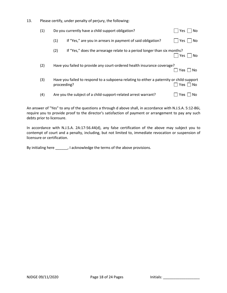 Form 1 (Personal History Disclosure Form 3) Casino Employee Registration - New Jersey, Page 19