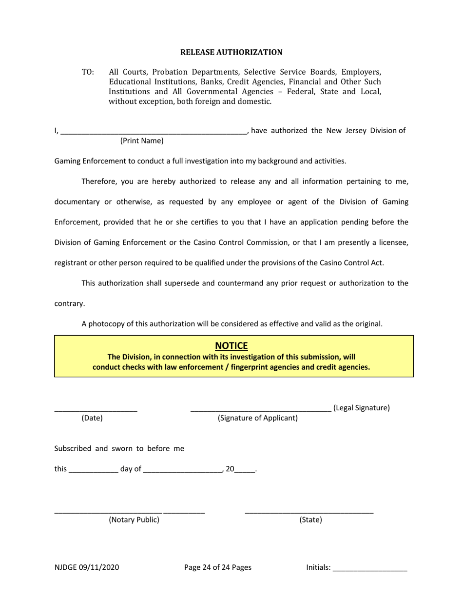 Form 1 (Personal History Disclosure Form 3) Casino Employee Registration - New Jersey, Page 25