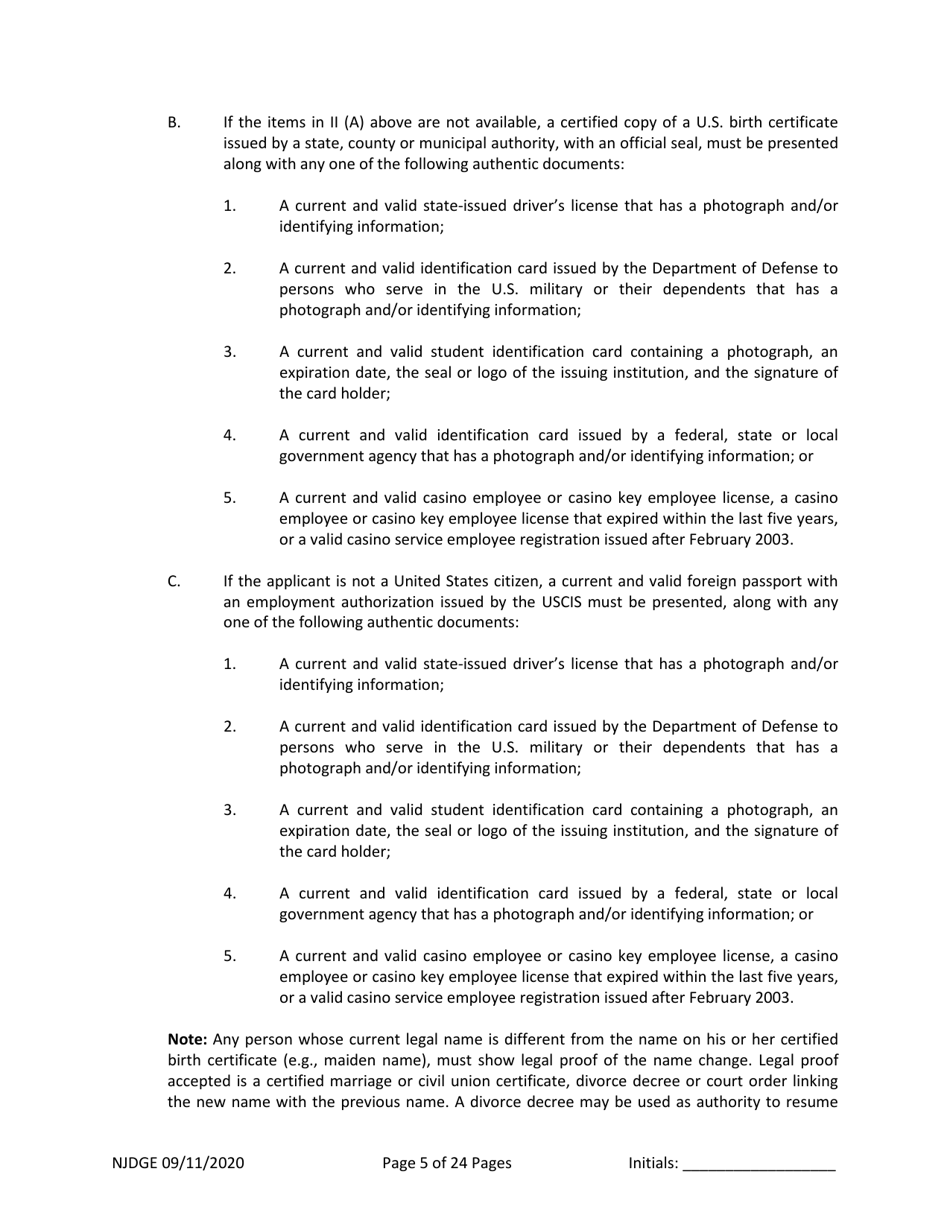 Form 1 (Personal History Disclosure Form 3) Casino Employee Registration - New Jersey, Page 6