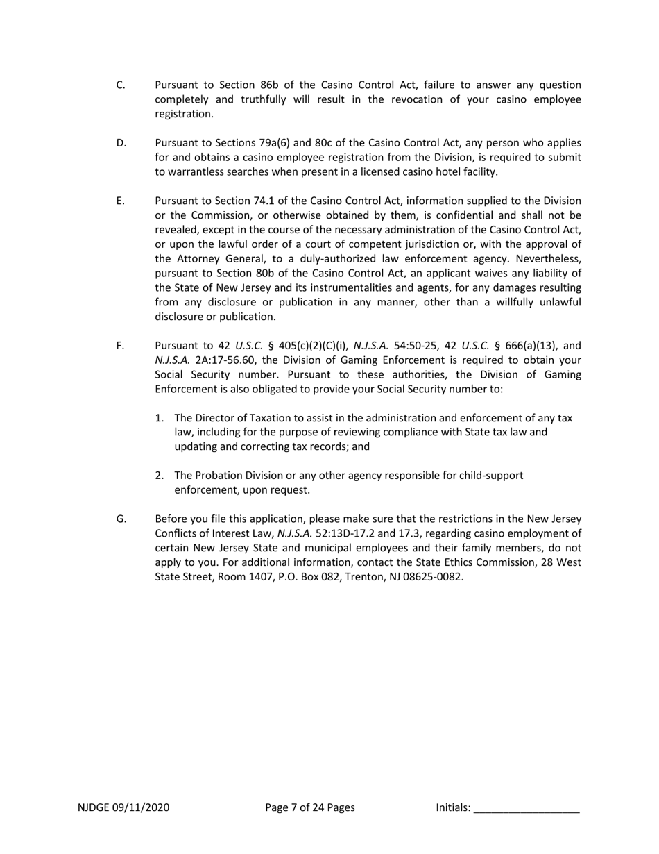 Form 1 (Personal History Disclosure Form 3) Casino Employee Registration - New Jersey, Page 8