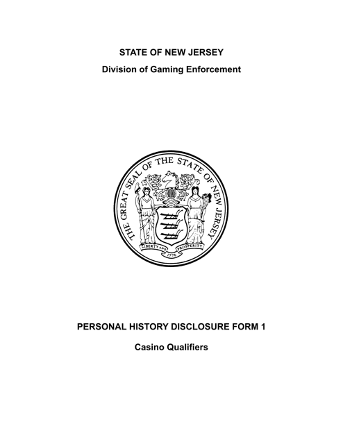 Form 25 (Personal History Disclosure Form 1) Casino Qualifiers - New Jersey