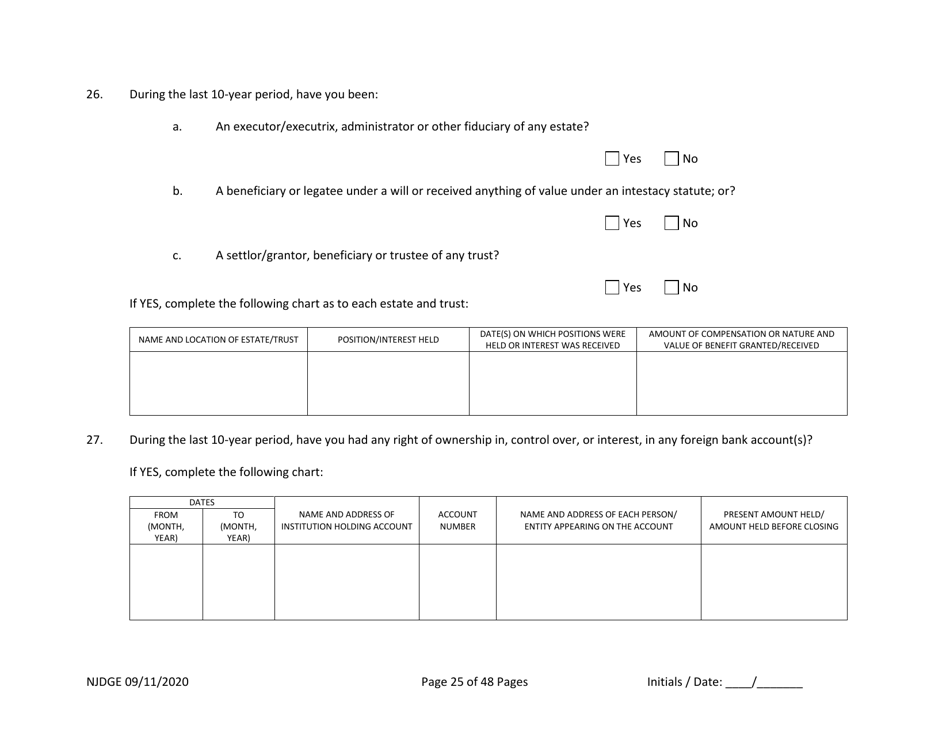 Form 25 (Personal History Disclosure Form 1) Casino Qualifiers - New Jersey, Page 26