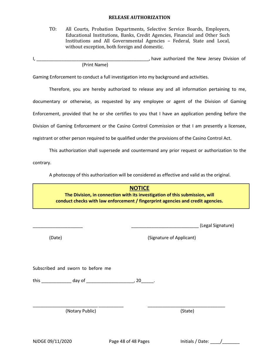 Form 25 (Personal History Disclosure Form 1) Casino Qualifiers - New Jersey, Page 49