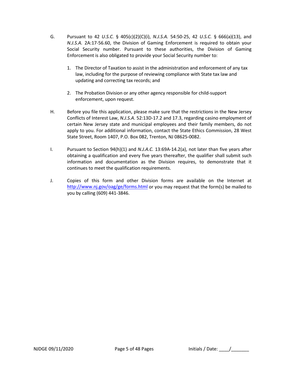 Form 25 (Personal History Disclosure Form 1) Casino Qualifiers - New Jersey, Page 6
