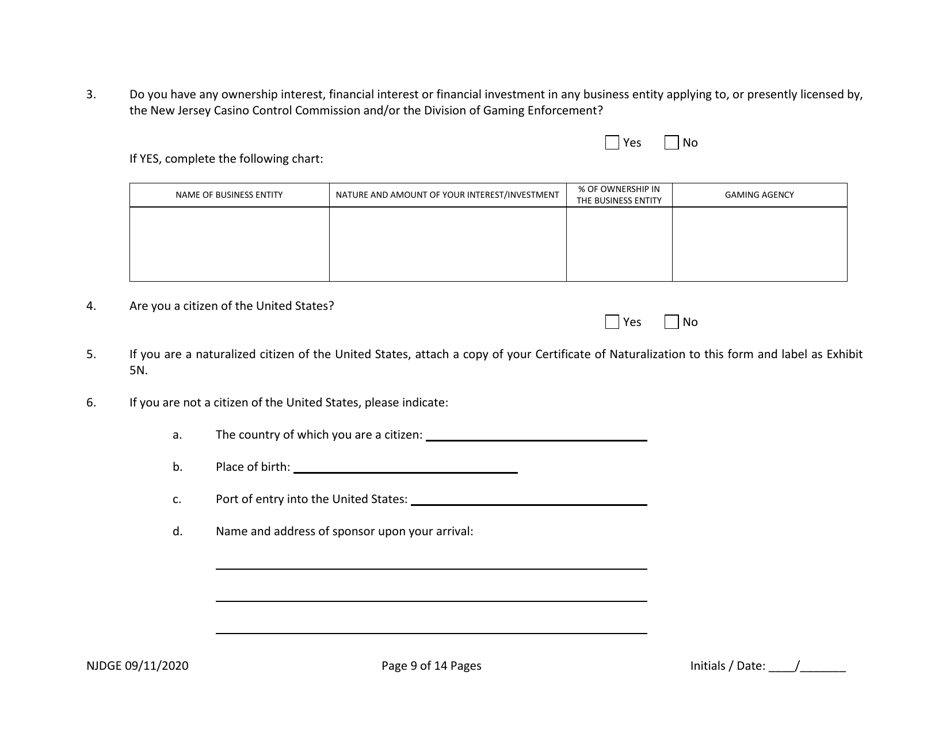 Form 21 New Jersey Supplemental Form to the Multi-Jurisdictional Personal History Disclosure Form - Casino Qualifiers and Casino Key Employee Qualifiers - New Jersey, Page 10