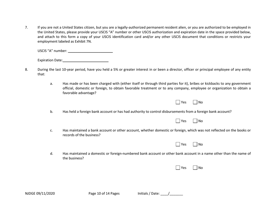 Form 21 New Jersey Supplemental Form to the Multi-Jurisdictional Personal History Disclosure Form - Casino Qualifiers and Casino Key Employee Qualifiers - New Jersey, Page 11