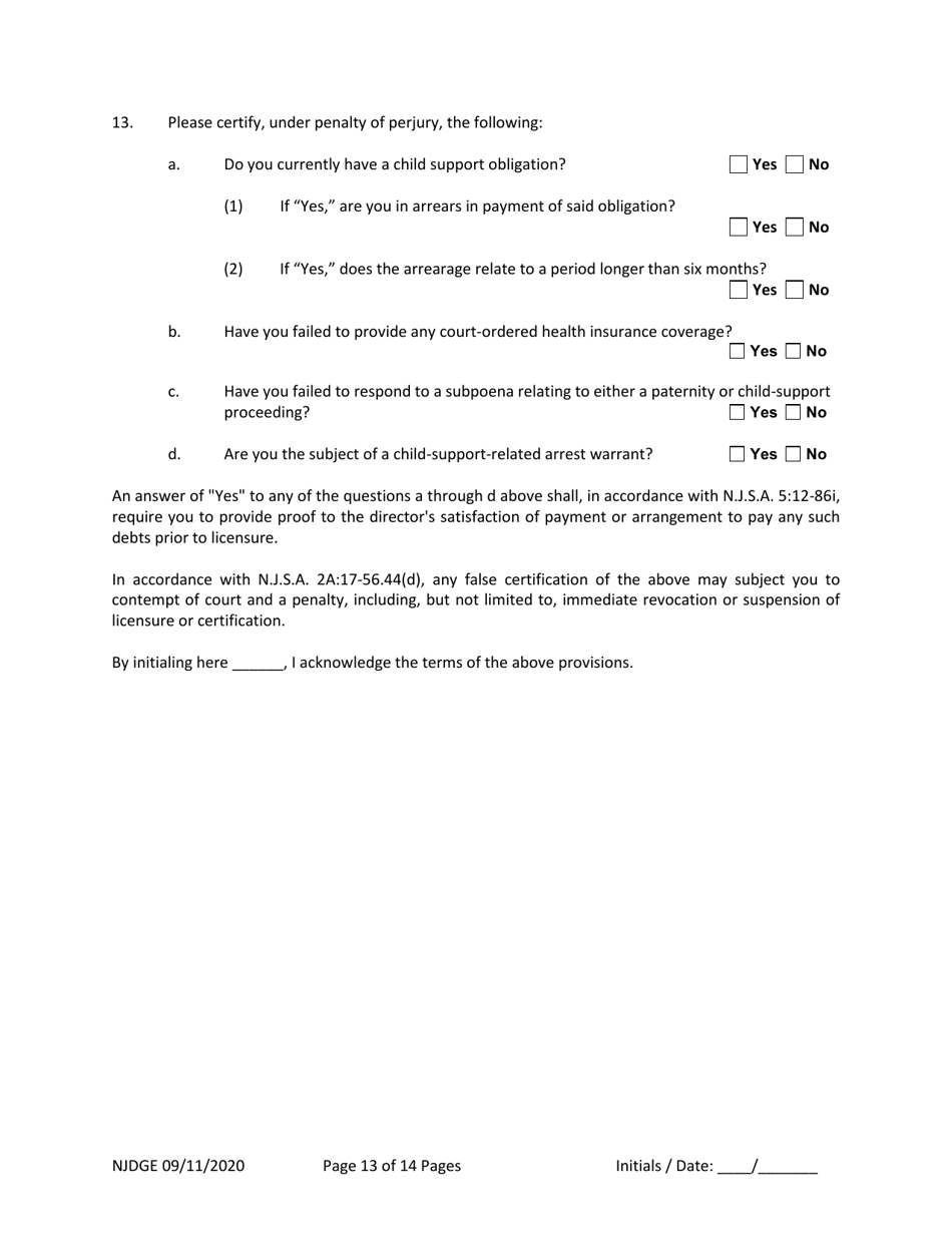 Form 21 New Jersey Supplemental Form to the Multi-Jurisdictional Personal History Disclosure Form - Casino Qualifiers and Casino Key Employee Qualifiers - New Jersey, Page 14