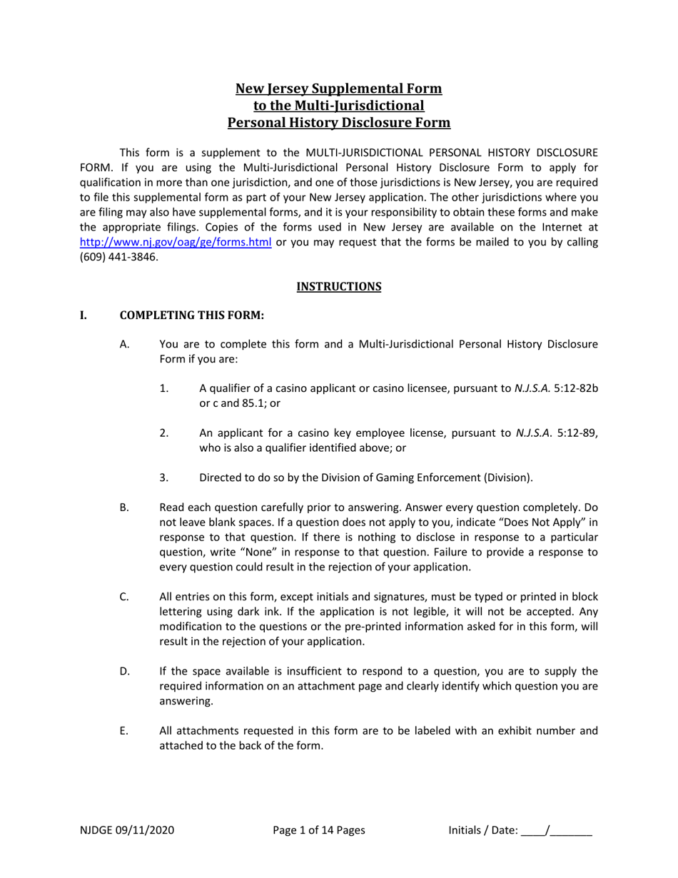 Form 21 New Jersey Supplemental Form to the Multi-Jurisdictional Personal History Disclosure Form - Casino Qualifiers and Casino Key Employee Qualifiers - New Jersey, Page 2