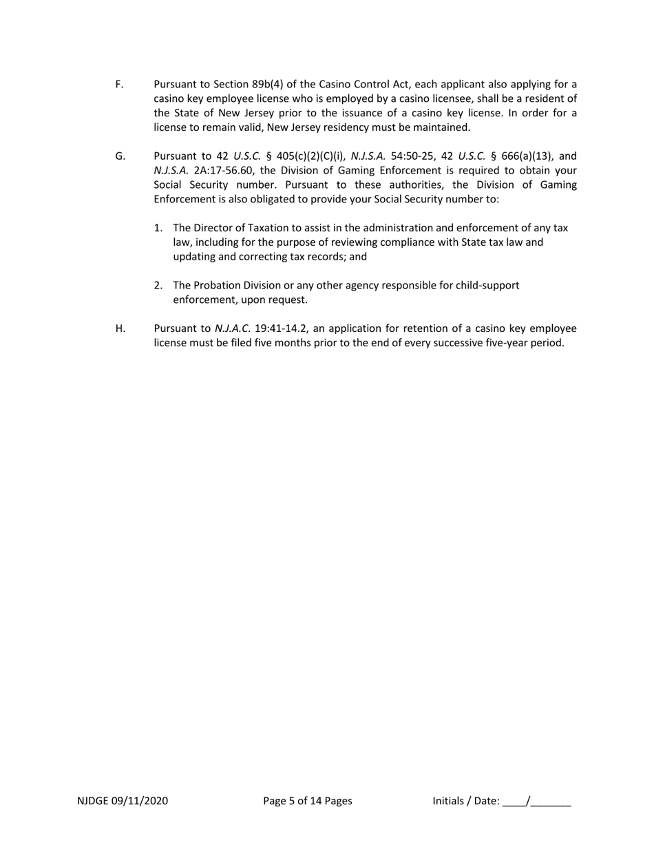Form 21 New Jersey Supplemental Form to the Multi-Jurisdictional Personal History Disclosure Form - Casino Qualifiers and Casino Key Employee Qualifiers - New Jersey, Page 6