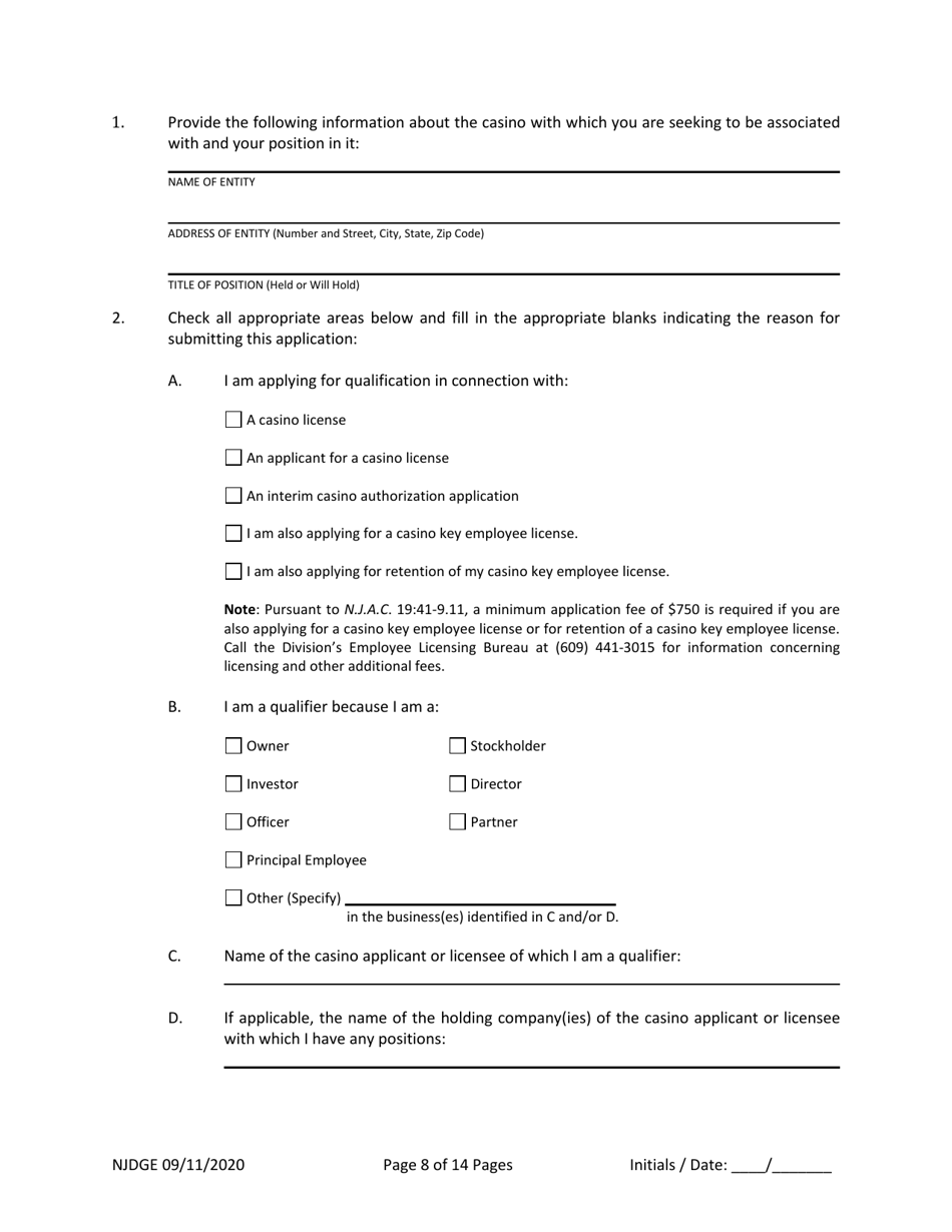 Form 21 New Jersey Supplemental Form to the Multi-Jurisdictional Personal History Disclosure Form - Casino Qualifiers and Casino Key Employee Qualifiers - New Jersey, Page 9