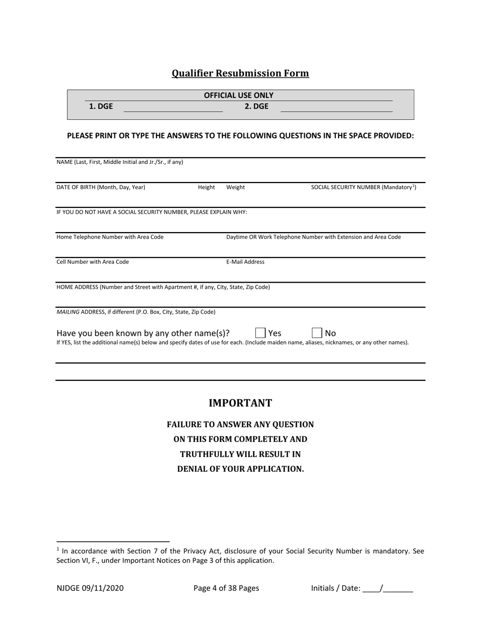 Form 22 Personal History Disclosure Resubmission Form - Casino Qualifiers - New Jersey, Page 5