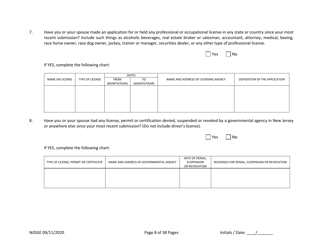 Form 22 Personal History Disclosure Resubmission Form - Casino Qualifiers - New Jersey, Page 9
