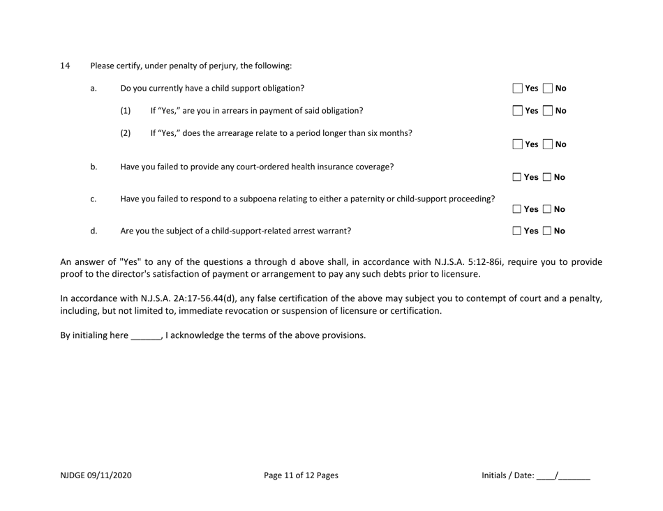 Form 33 New Jersey Supplemental Form to the Multi-Jurisdictional Personal History Disclosure Form - Casino Service Industry Enterprise Qualifiers - New Jersey, Page 12