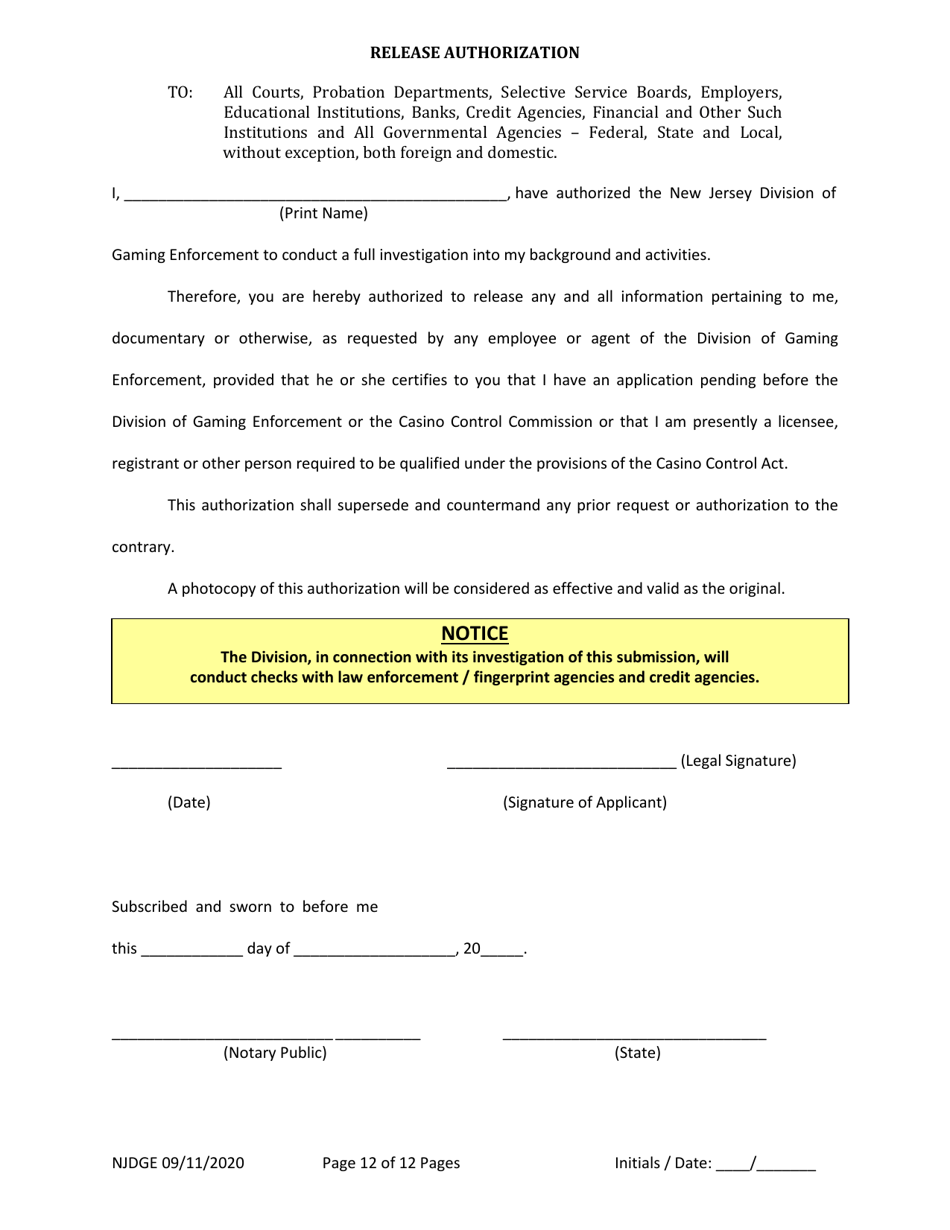 Form 33 New Jersey Supplemental Form to the Multi-Jurisdictional Personal History Disclosure Form - Casino Service Industry Enterprise Qualifiers - New Jersey, Page 13