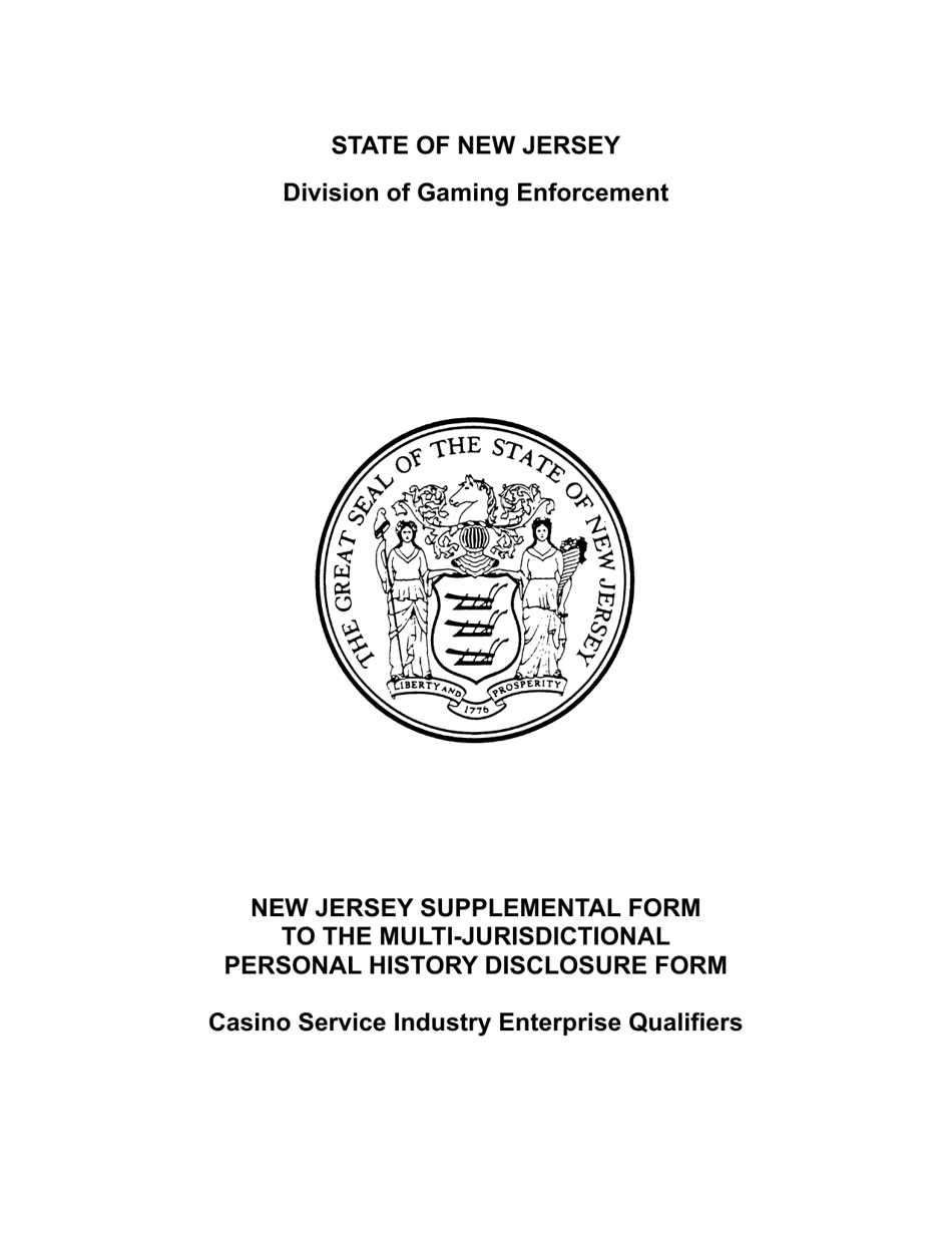 Form 33 New Jersey Supplemental Form to the Multi-Jurisdictional Personal History Disclosure Form - Casino Service Industry Enterprise Qualifiers - New Jersey, Page 1