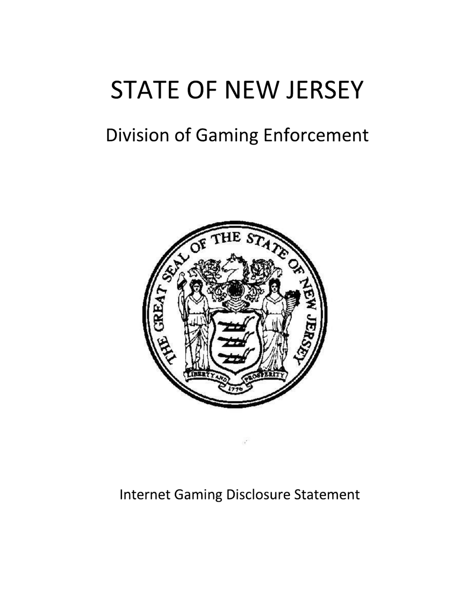 Form 28 (45) Internet Gaming Disclosure Statement Form - New Jersey, Page 1