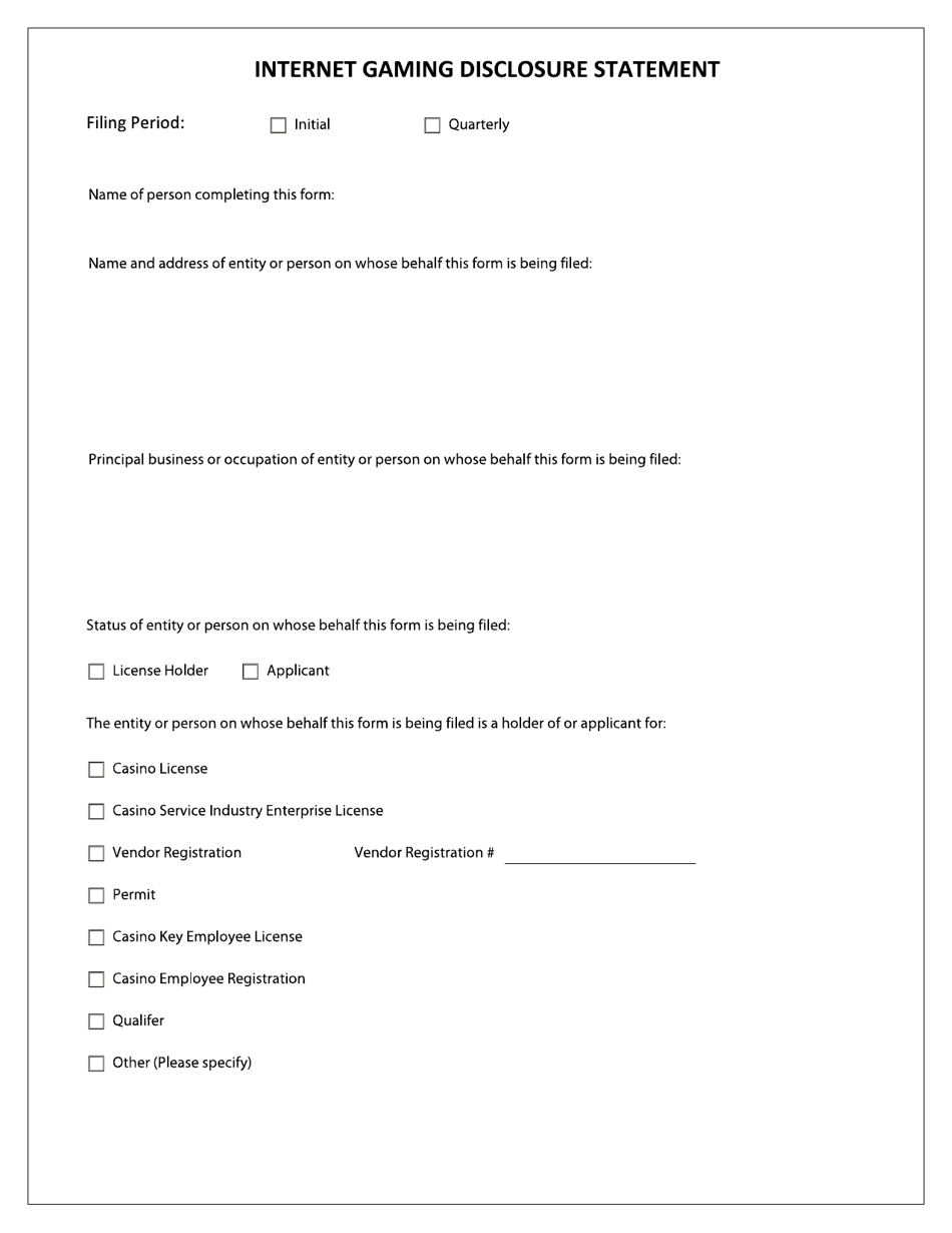 Form 28 (45) Internet Gaming Disclosure Statement Form - New Jersey, Page 3