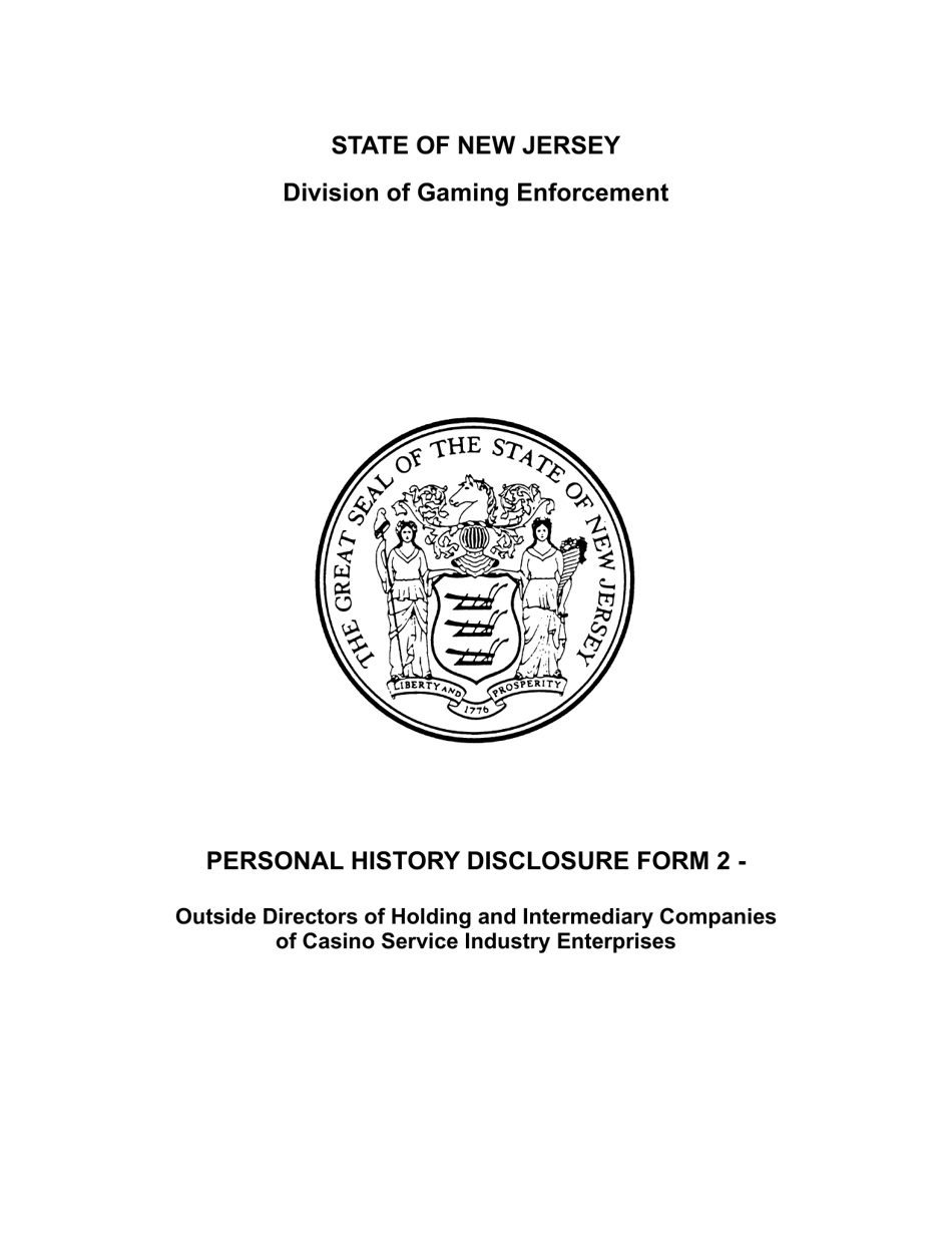 Form 34 (Personal History Disclosure Form 2) Outside Directors of Holding and Intermediary Companies of Casino Service Industry Enterprises - New Jersey, Page 1