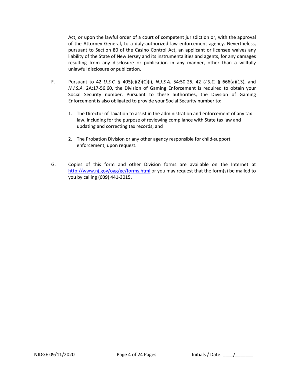 Form 34 (Personal History Disclosure Form 2) Outside Directors of Holding and Intermediary Companies of Casino Service Industry Enterprises - New Jersey, Page 5